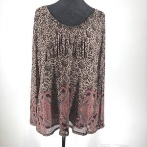 Womens Whimsigoth Paisley Damask Babydoll Top XL Sheer Earthy Brown Fairy Grunge